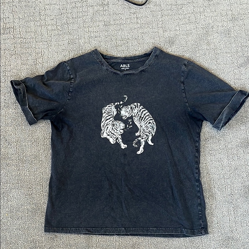 ABLE Black Graphic Tee with Tigers